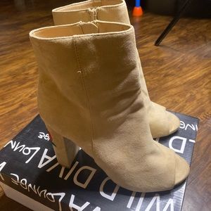 Natural Suede Peep Toe Heeled Boot